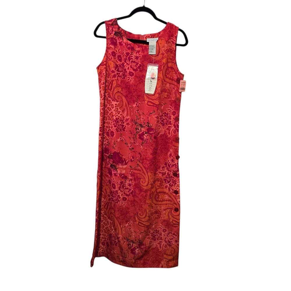 Vtg‎ 90s Y2K White Stag NWT Shift Dress MED 8-10 Red Paisley Deadstock Chiffon